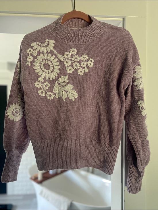 Cynthia Rowley Sweaters - Cynthia Rowley Women's Lavender Floral Embroidered Sweater